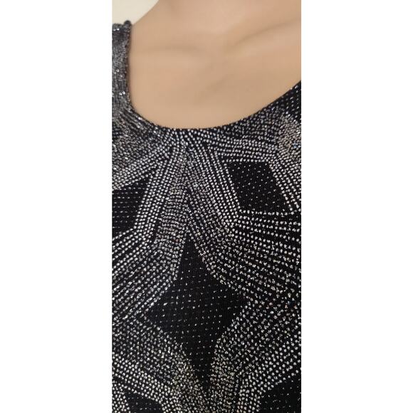 Onyx Nite Sparkly Evening Tank Top BLACK & SILVER Sleeveless Rhinestones SIZE XL - Picture 13 of 13